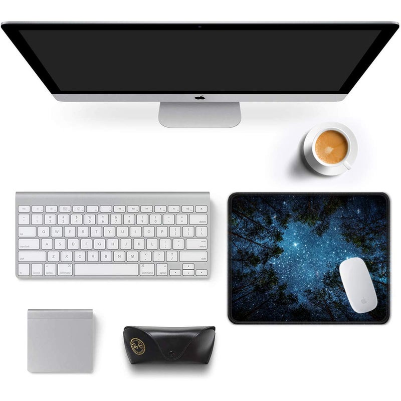 Auhoahsil Mouse Pad, 12 x 10 in Nature Theme Computer Mouse Pad for Desk, Premium-Textured Non-Slip Rubber Stitched Edges Waterproof Square Mouse Mat for Gaming Work Wireless Mice, Night Sky - Image 3